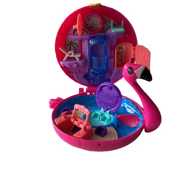 POLLY POCKET PINK FLAMINGO FLOATIE POOL COMPACT Only - Picture 3 of 5